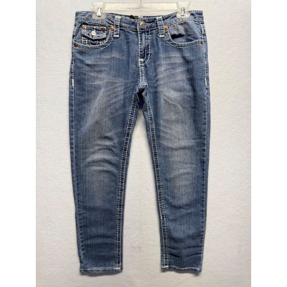 True Religion Womens Joey World Tour Blue Denim Jeans Size 28 Distressed Style